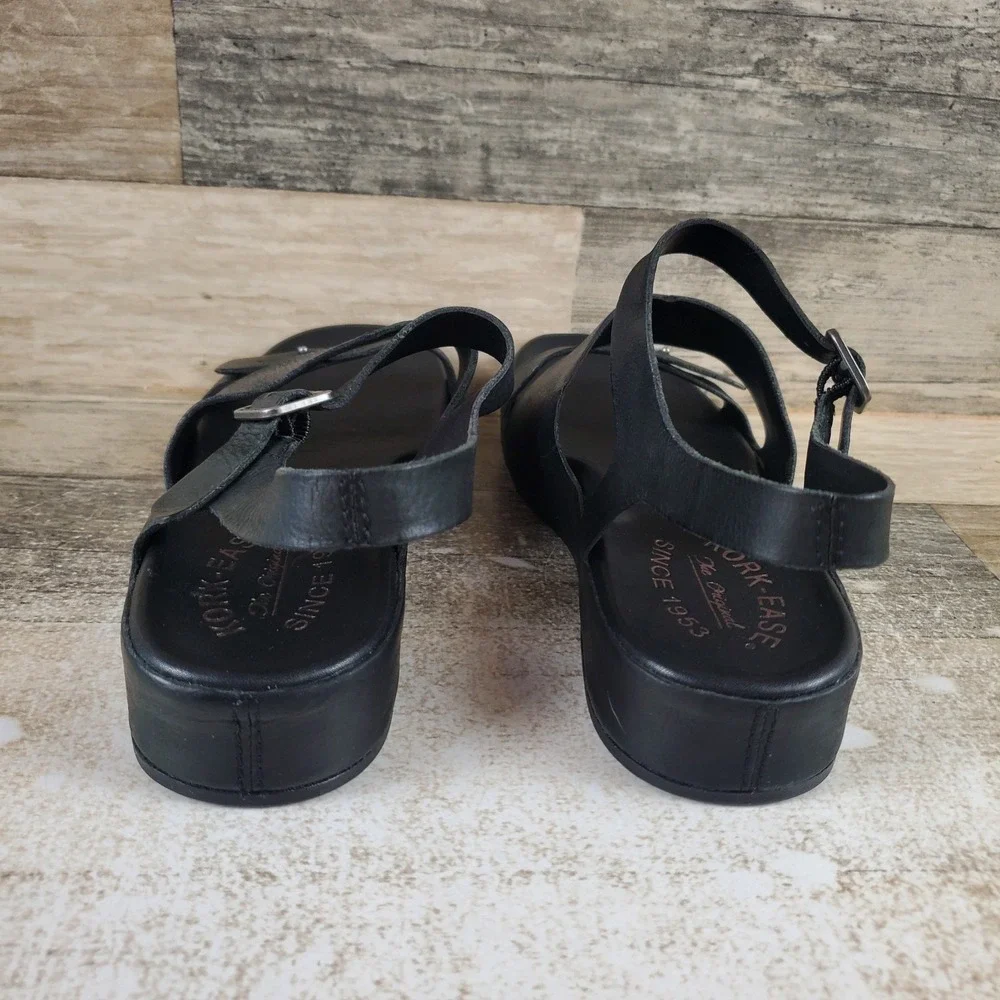 Kork Ease Mona Womens Sandals Sz 6 M Black Leather Buckle Ankle Strap Square Toe